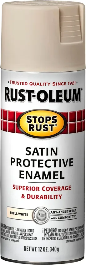 12 OZ Stops Rust Protective Enamel Spray Paint -Satin Shell White