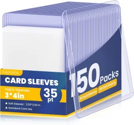 150 Packs Card Sleeves Top Loads for Cards,3" x 4" Baseball Card Protectors,Trading Card Sleeves Hard Plastic Fit for Baseball, Football Cards (50 Hard Sleeve   100 Soft Sleeve)