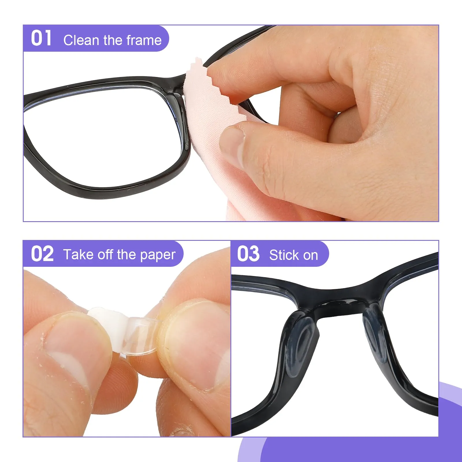 1mm Eyeglass Nose Pads, Glasses Nose Pad, 5 Pairs Ultra-Thin Adhesive Glasses Nose Grips Non Slip, Silicone Eyeglass Nose Pads Anti Slip, Nose Pads for Glasses Sunglasses Eye Wear(Clear) White-5pairs