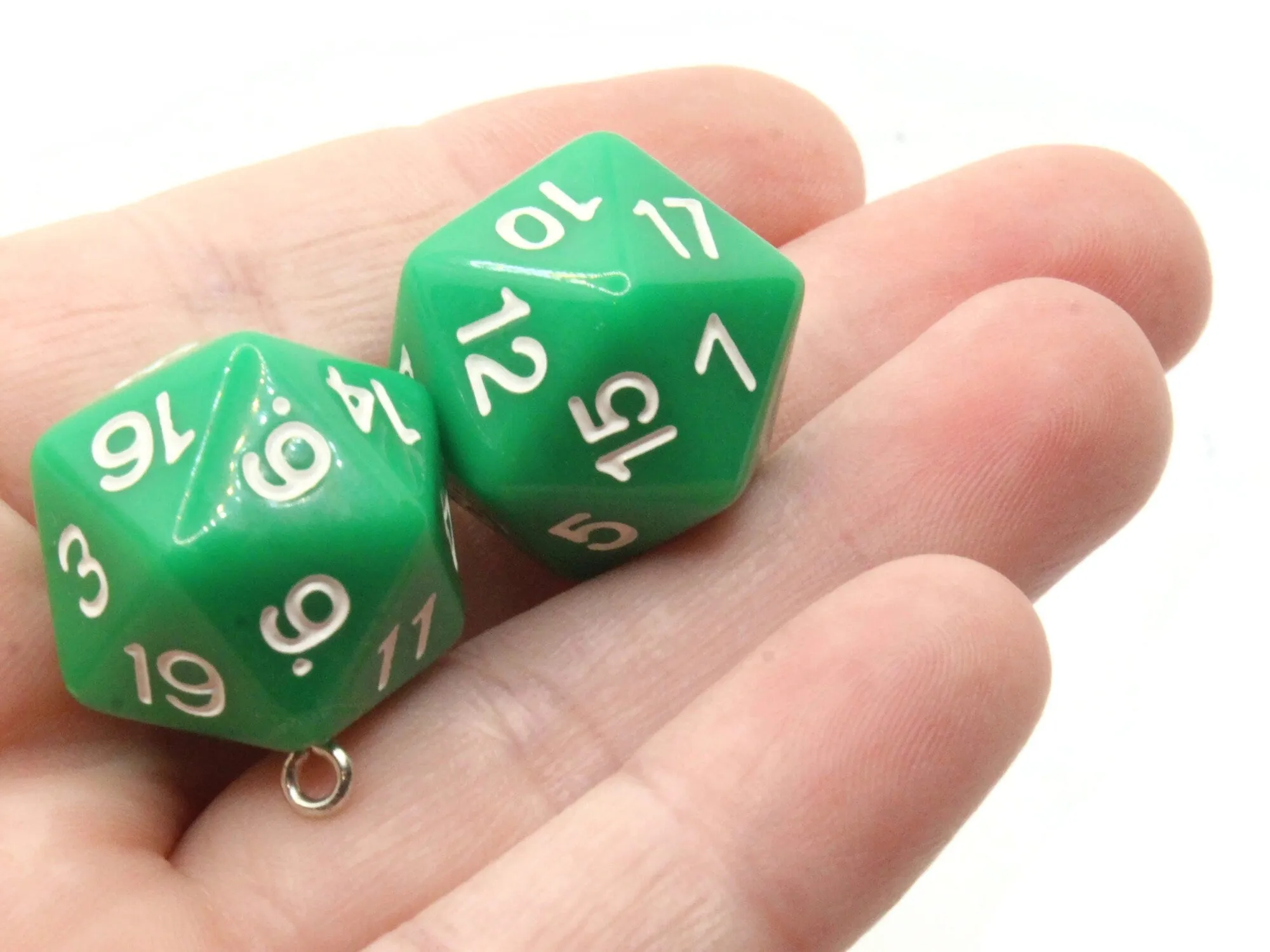 2 20mm Green Resin D20 20 Sided Dice Charms