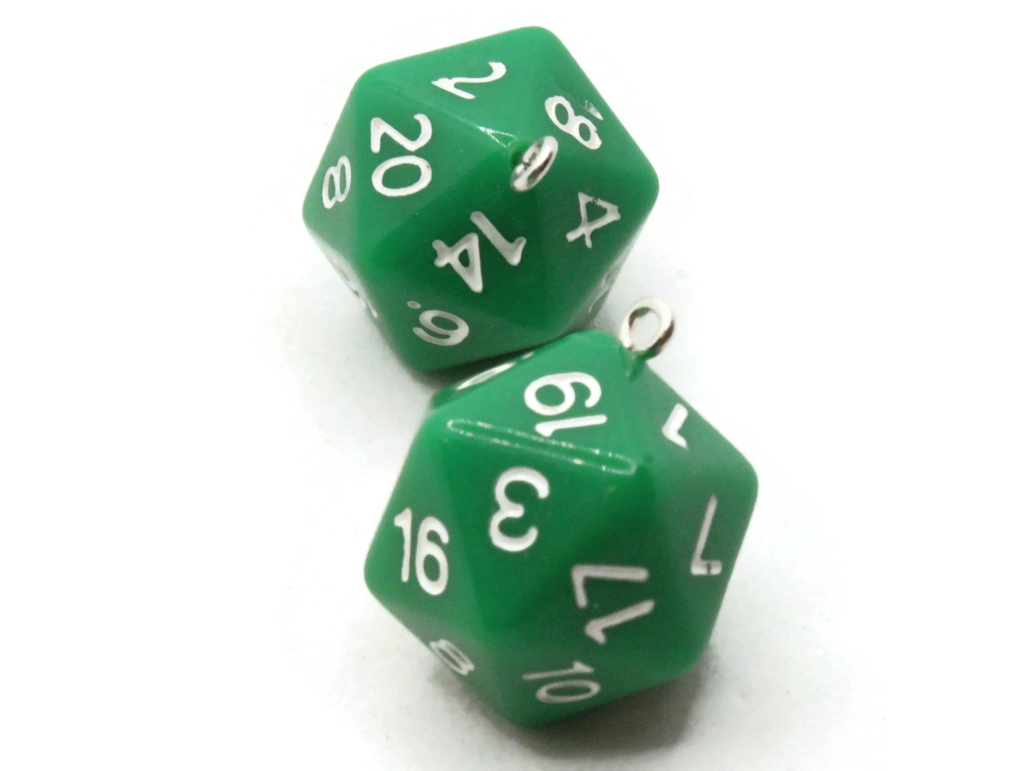 2 20mm Green Resin D20 20 Sided Dice Charms
