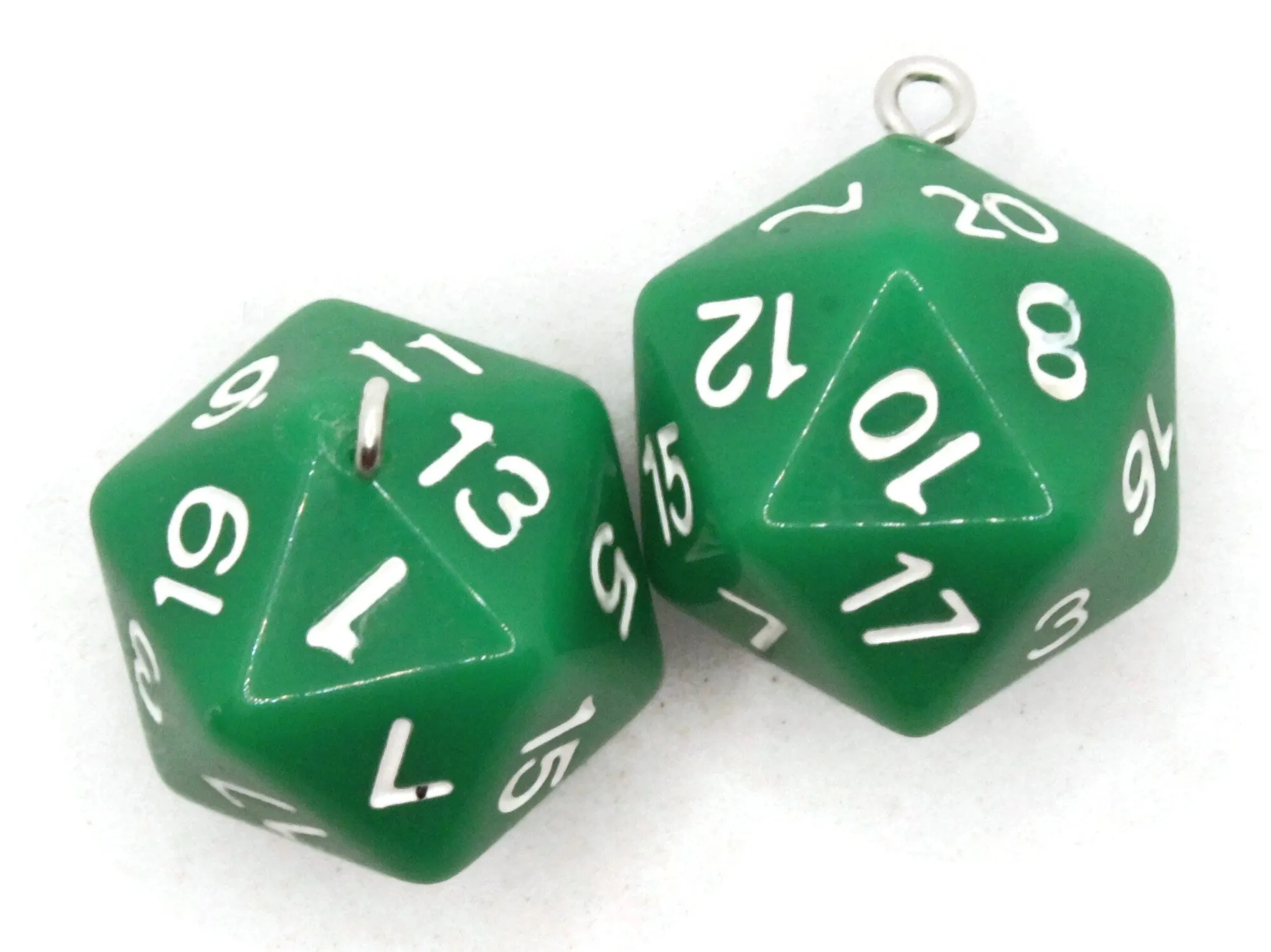 2 20mm Green Resin D20 20 Sided Dice Charms