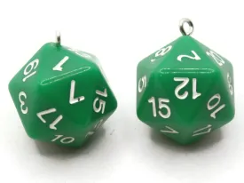 2 20mm Green Resin D20 20 Sided Dice Charms