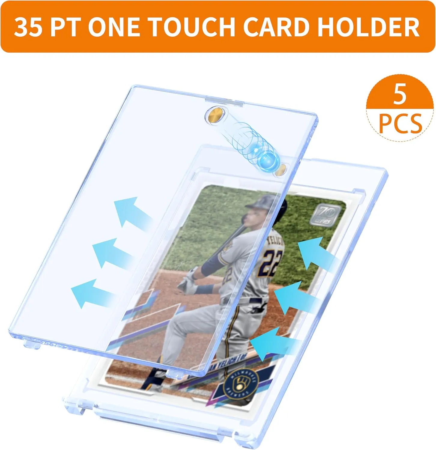 5 Pack 35PT Magnetic Card Holder for Trading Cards, One-Touch Card Case Holder for Baseball Football Sports MTG TCG Collectable Cards