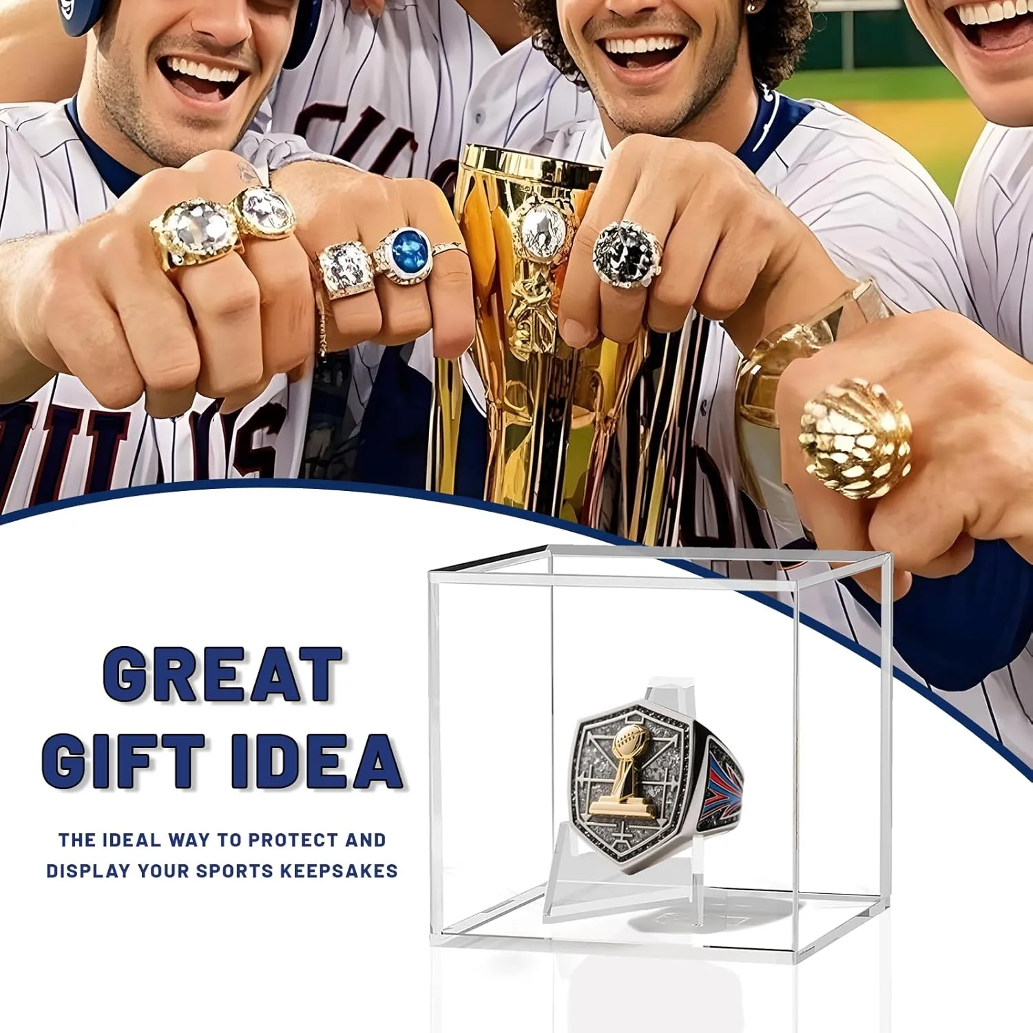 8 Pack Championship Ring Display Case with Stand, 2.5" Square Clear Acrylic Holder for Sports Rings, Memorabilia Showcase for Championship Ring