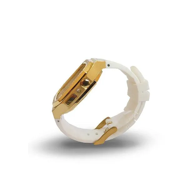 Apple watch Series 7/6 41/40 MM Luxury Gold Watch Case White Strap-5VZV
