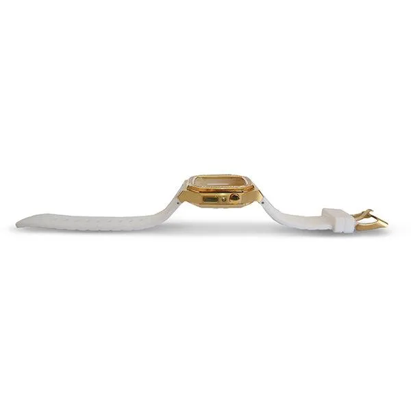 Apple watch Series 7/6 41/40 MM Luxury Gold Watch Case White Strap-5VZV