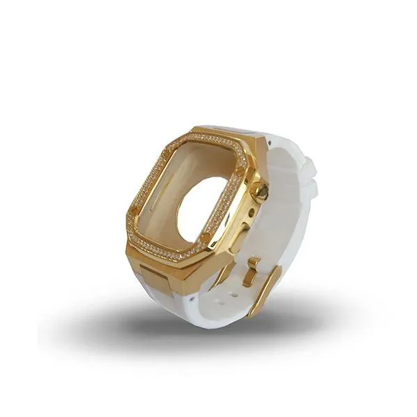 Apple watch Series 7/6 41/40 MM Luxury Gold Watch Case White Strap-5VZV