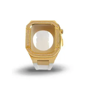 Apple watch Series 7/6 41/40 MM Luxury Gold Watch Case White Strap-5VZV