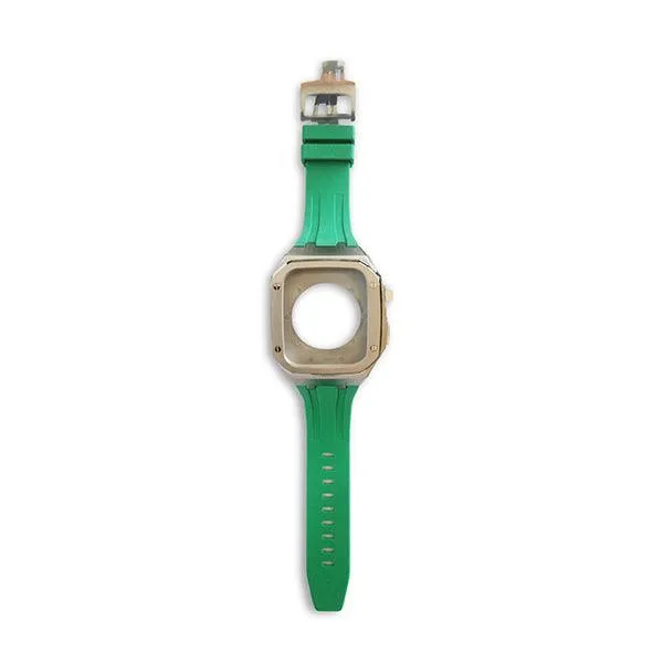 Apple watch Series 7/6 45/44 MM Luxury Silver Watch Case Green Strap-2QEH