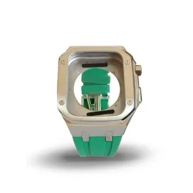 Apple watch Series 7/6 45/44 MM Luxury Silver Watch Case Green Strap-2QEH