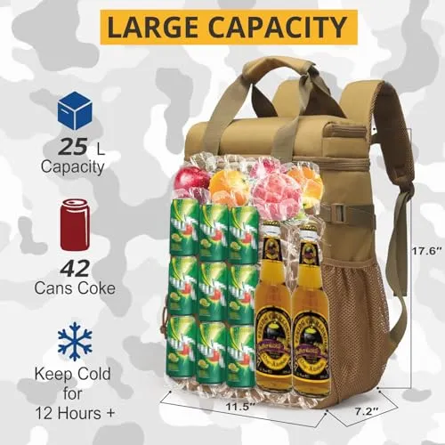 ATRIPACK Tactical Backpack Cooler,Lunch Backpack for Men Work with Handle，Soft Cooler Backpack Insulated Waterproof Leak Proof，Heavy Ice Chest Backpack for Hiking Camping (Black)