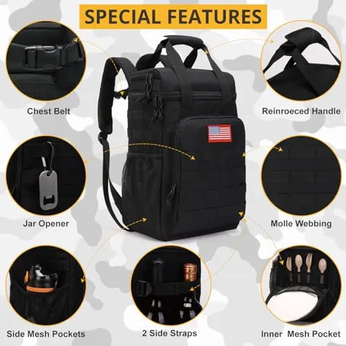 ATRIPACK Tactical Backpack Cooler,Lunch Backpack for Men Work with Handle，Soft Cooler Backpack Insulated Waterproof Leak Proof，Heavy Ice Chest Backpack for Hiking Camping (Black)