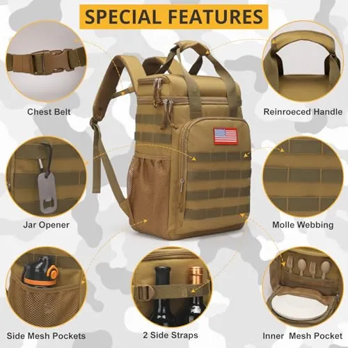 ATRIPACK Tactical Backpack Cooler,Lunch Backpack for Men Work with Handle，Soft Cooler Backpack Insulated Waterproof Leak Proof，Heavy Ice Chest Backpack for Hiking Camping (Black)