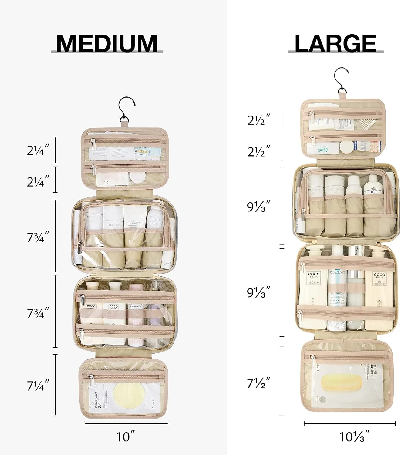BAGSMART Toiletry Bag Hanging Travel Makeup Organizer with TSA Approved Transparent Cosmetic Bag Makeup Bag for Full Sized Toiletries, Large-Grey