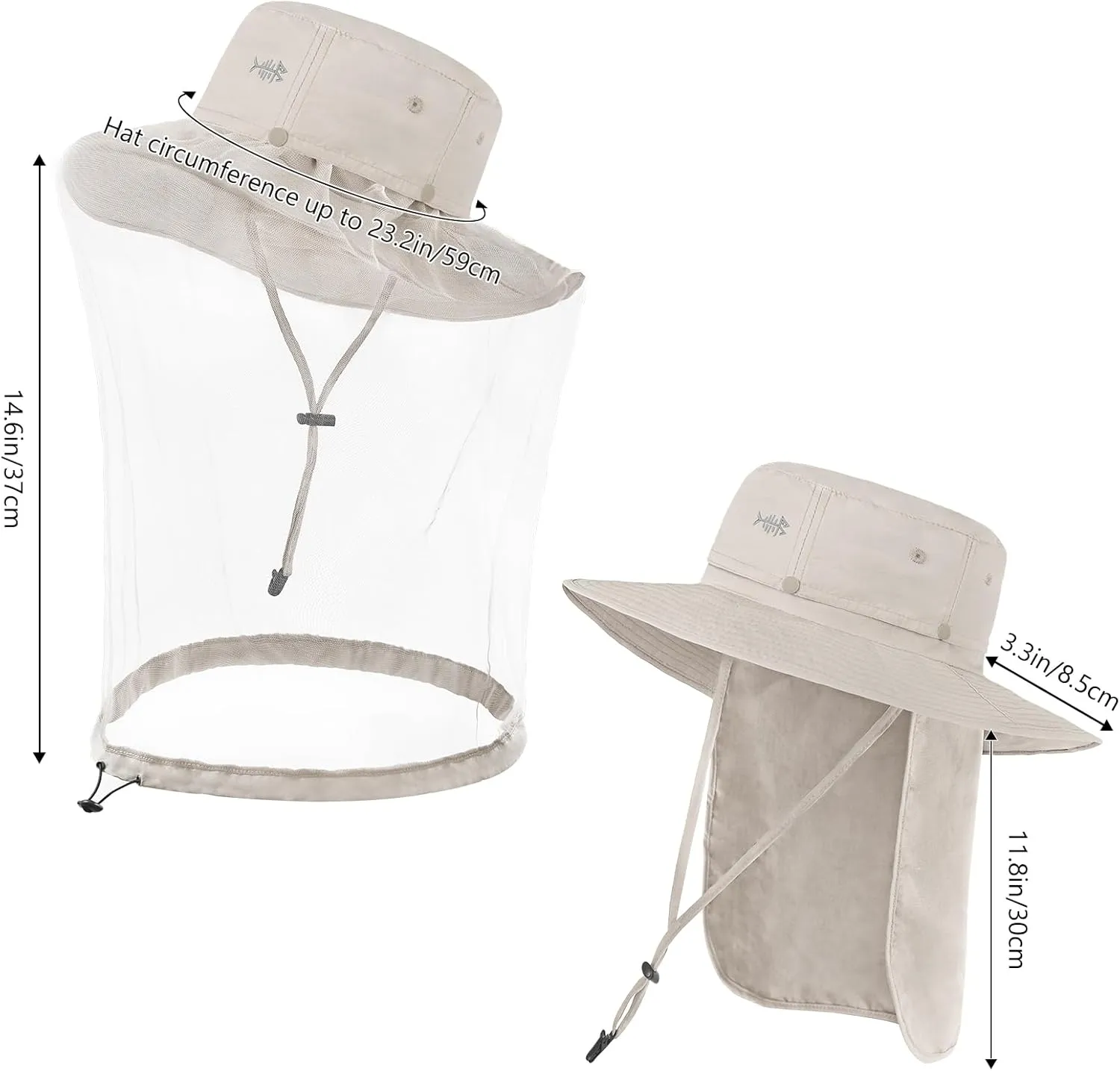 BASSDASH UPF 50  Mosquito Sun Hat with Hidden Head Net and Neck Flap for Men Women Outdoor Fishing Hiking Camping FH16