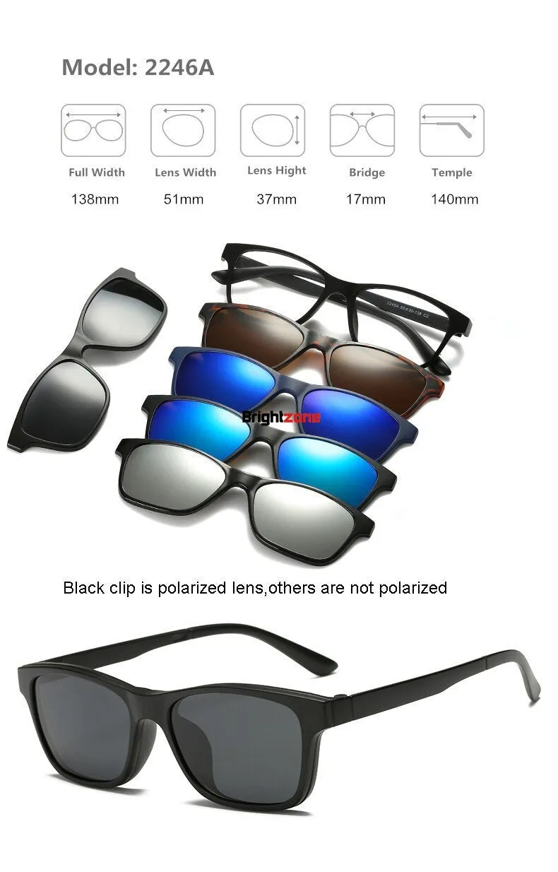 Brightzone Unisex Full Rim Round Tr 90 Titanium Eyeglasses Clip On Sunglasses 2201