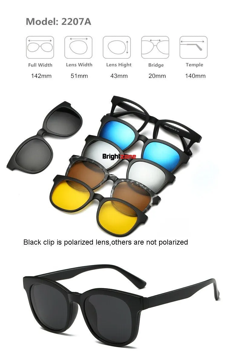Brightzone Unisex Full Rim Round Tr 90 Titanium Eyeglasses Clip On Sunglasses 2201