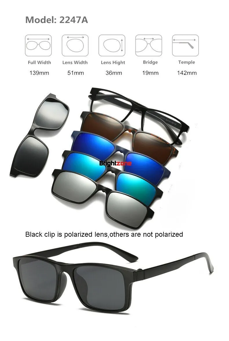 Brightzone Unisex Full Rim Round Tr 90 Titanium Eyeglasses Clip On Sunglasses 2201