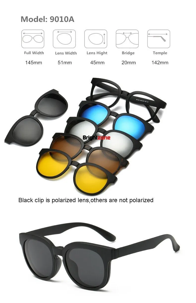Brightzone Unisex Full Rim Round Tr 90 Titanium Eyeglasses Clip On Sunglasses 2201