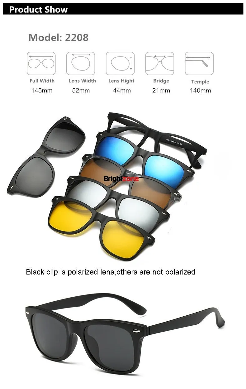 Brightzone Unisex Full Rim Round Tr 90 Titanium Eyeglasses Clip On Sunglasses 2201