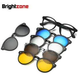 Brightzone Unisex Full Rim Round Tr 90 Titanium Eyeglasses Clip On Sunglasses 2201