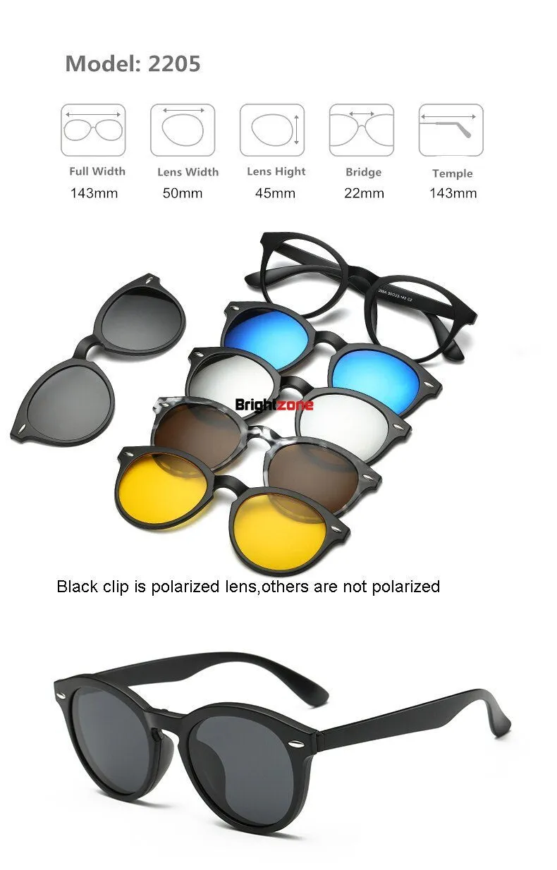 Brightzone Unisex Full Rim Round Tr 90 Titanium Eyeglasses Clip On Sunglasses 2201