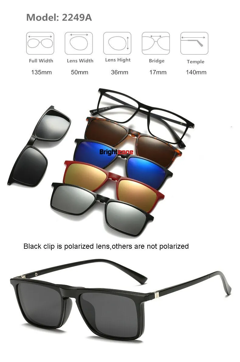 Brightzone Unisex Full Rim Round Tr 90 Titanium Eyeglasses Clip On Sunglasses 2201