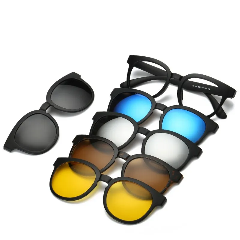 Brightzone Unisex Full Rim Round Tr 90 Titanium Eyeglasses Clip On Sunglasses 2201