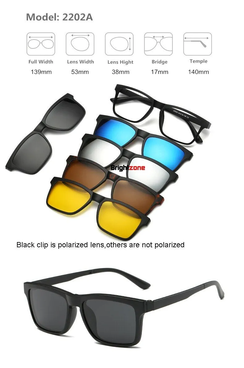 Brightzone Unisex Full Rim Round Tr 90 Titanium Eyeglasses Clip On Sunglasses 2201