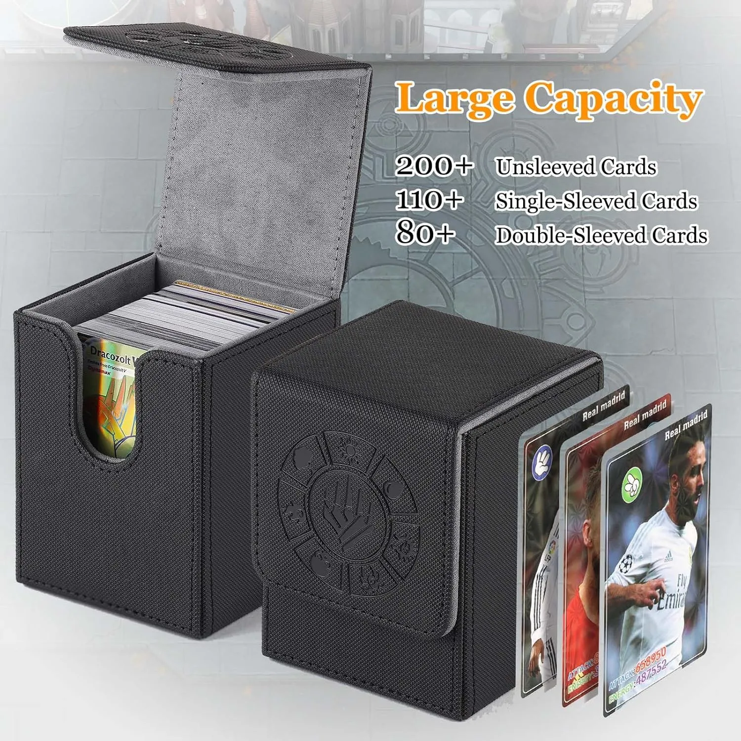 Card Deck Box, 110  Storage MTG Deck Box with 50 Pcs Card Sleeve, Collectible Trading Card Cases for Magic Commander and More (Black)