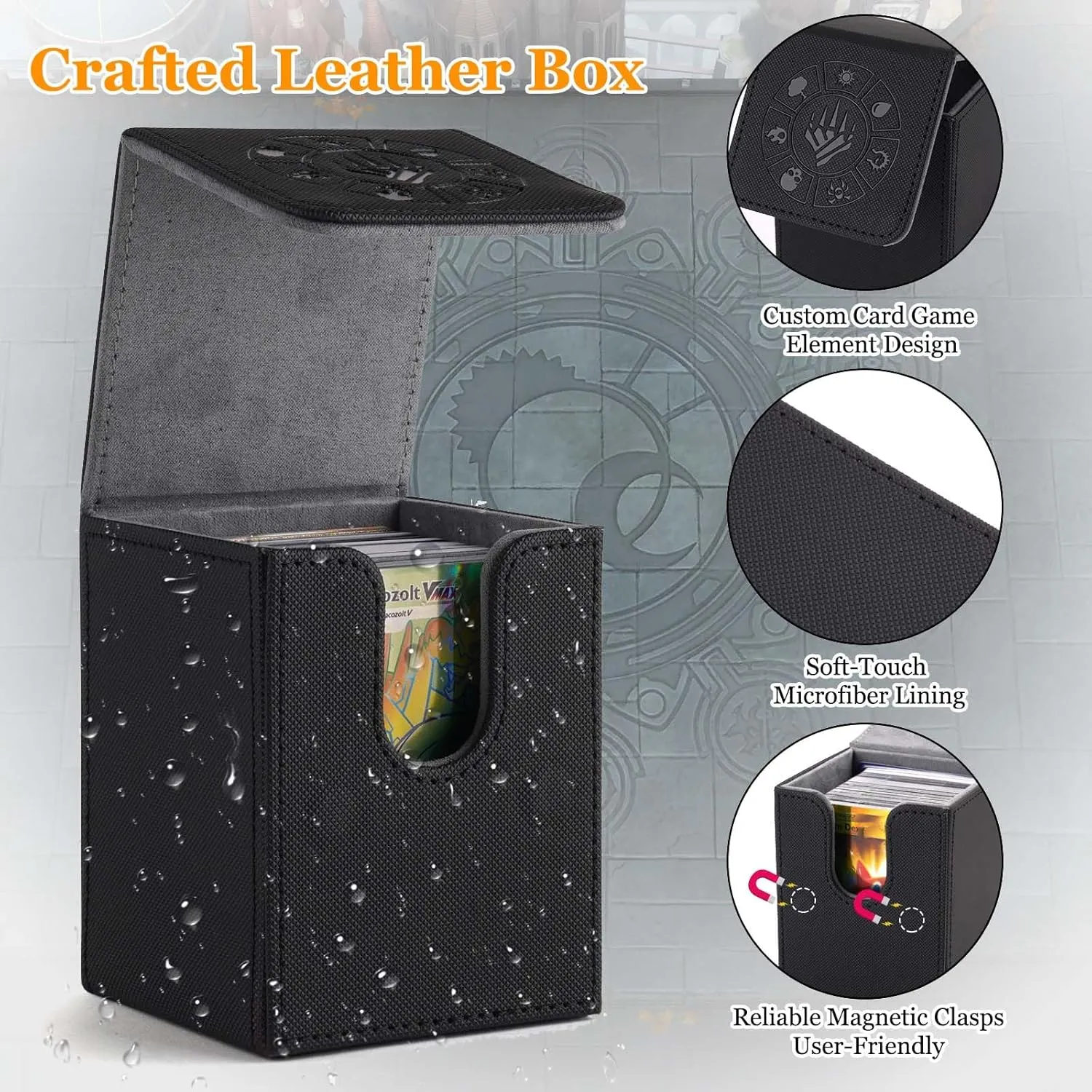 Card Deck Box, 110  Storage MTG Deck Box with 50 Pcs Card Sleeve, Collectible Trading Card Cases for Magic Commander and More (Black)