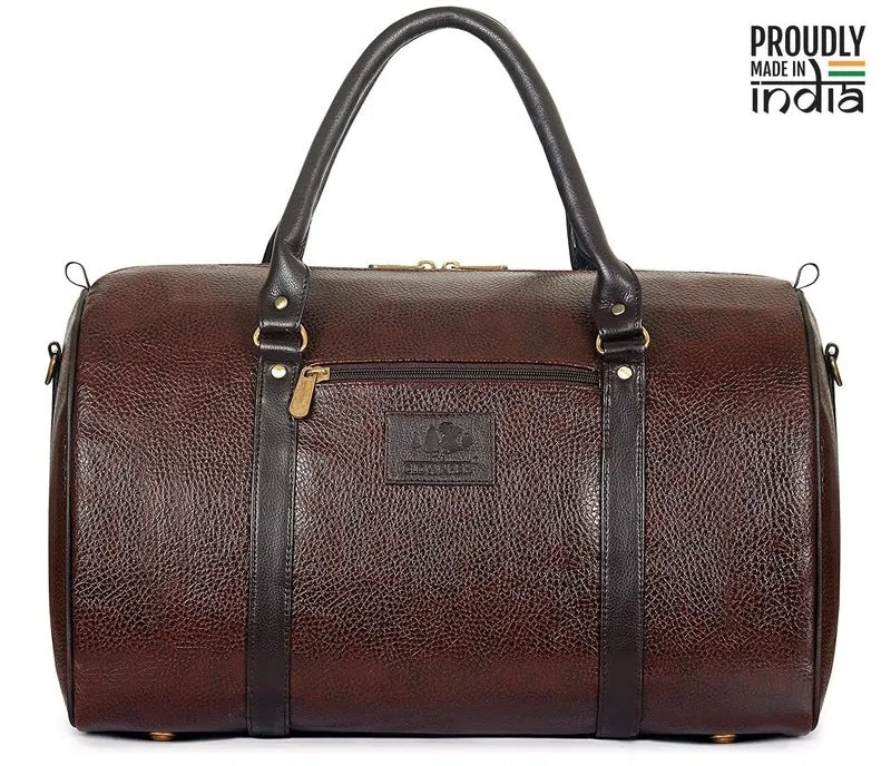 Combo: The Clownfish Magnum 34L Faux Leather Duffle Bag & Toiletry Kit | 2 Pieces | Chocolate Brown