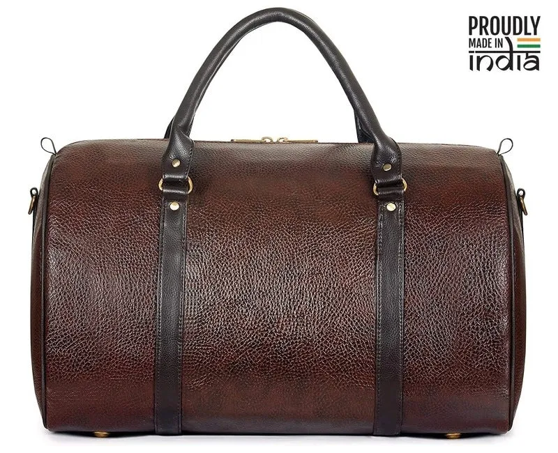 Combo: The Clownfish Magnum 34L Faux Leather Duffle Bag & Toiletry Kit | 2 Pieces | Chocolate Brown