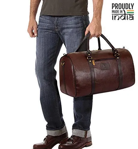 Combo: The Clownfish Magnum 34L Faux Leather Duffle Bag & Toiletry Kit | 2 Pieces | Chocolate Brown