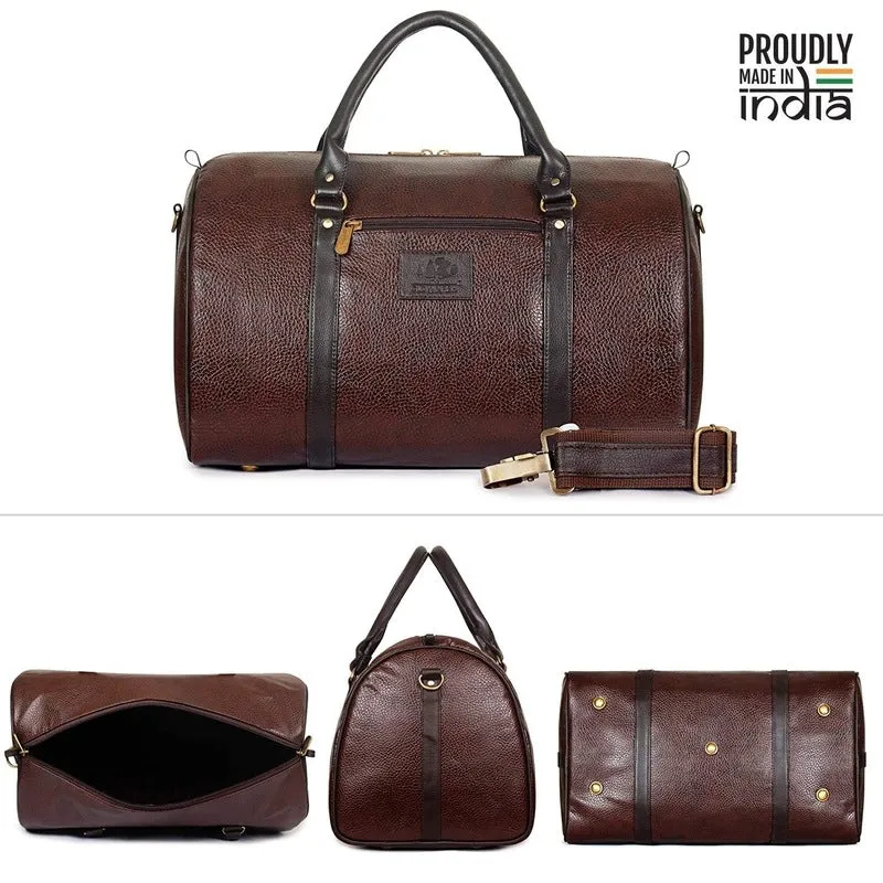Combo: The Clownfish Magnum 34L Faux Leather Duffle Bag & Toiletry Kit | 2 Pieces | Chocolate Brown