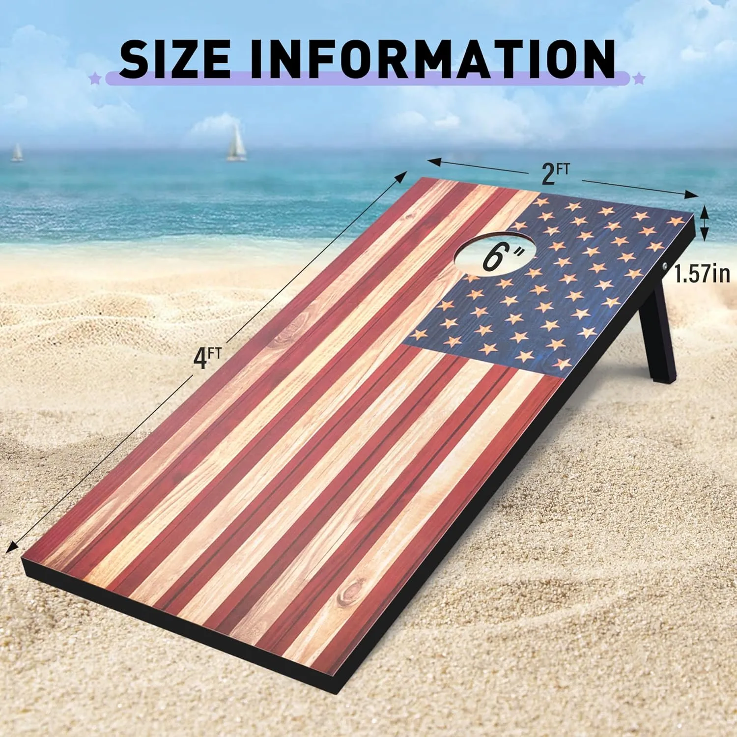 Cornhole Board Set Outdoor Game-Includes 2 MDF Wood Boards 4x2 Feet, Set of 8 Corn Hole Bean Bag Corn Hole Set