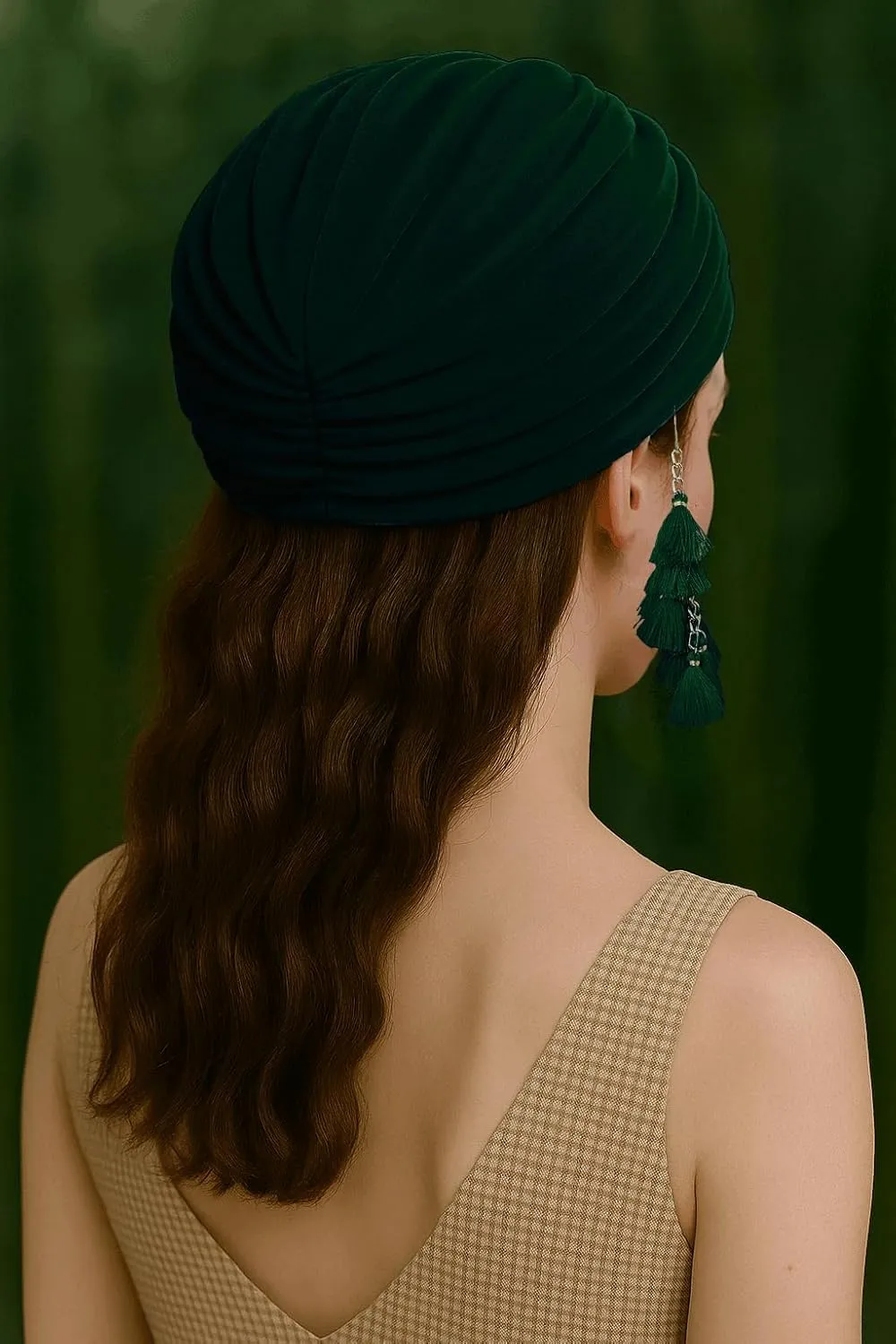 Coucoland Velvet Tassel Turban Wrap - Vintage Headwrap Hat for Women Soft Twist Knot Hair Cover with Removable Fringe