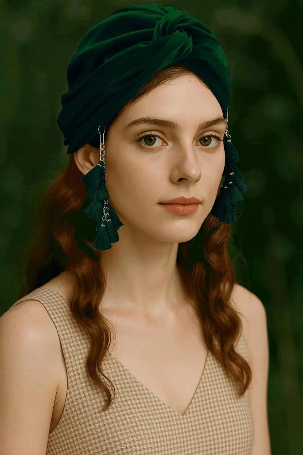 Coucoland Velvet Tassel Turban Wrap - Vintage Headwrap Hat for Women Soft Twist Knot Hair Cover with Removable Fringe