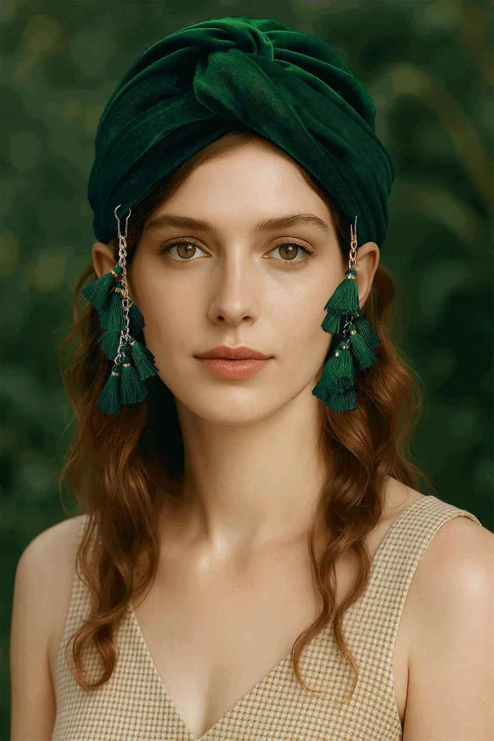 Coucoland Velvet Tassel Turban Wrap - Vintage Headwrap Hat for Women Soft Twist Knot Hair Cover with Removable Fringe
