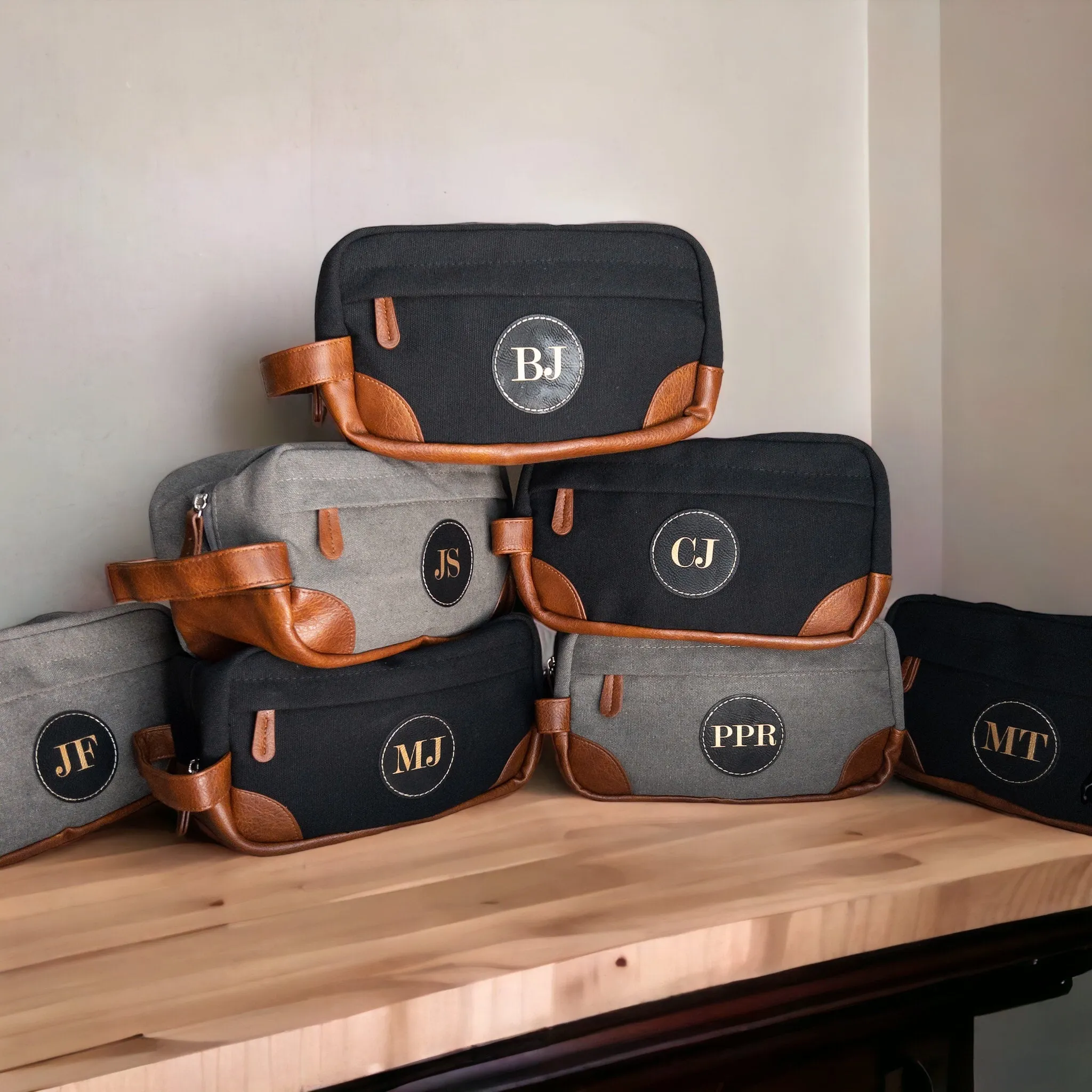 Customizable Toiletry Bag with Leather Patch - Durable, Water-Resistant & Spacious
