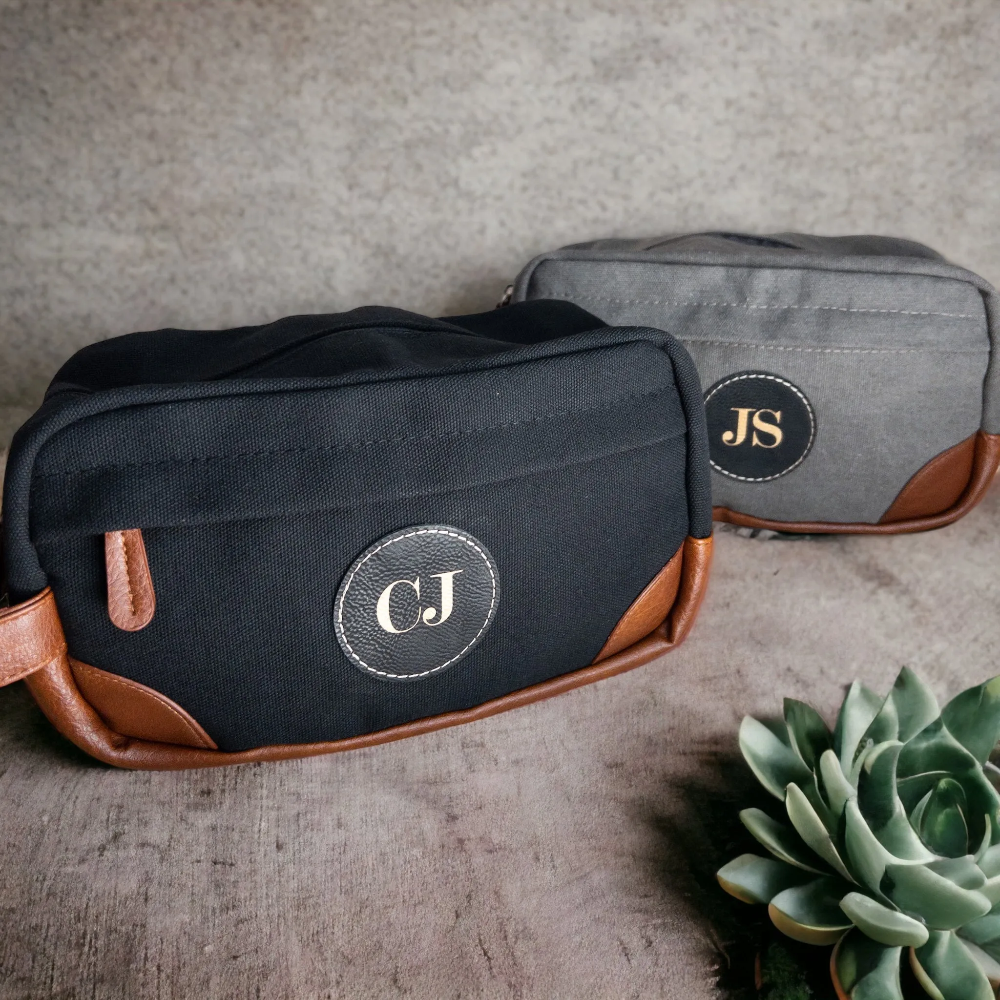 Customizable Toiletry Bag with Leather Patch - Durable, Water-Resistant & Spacious