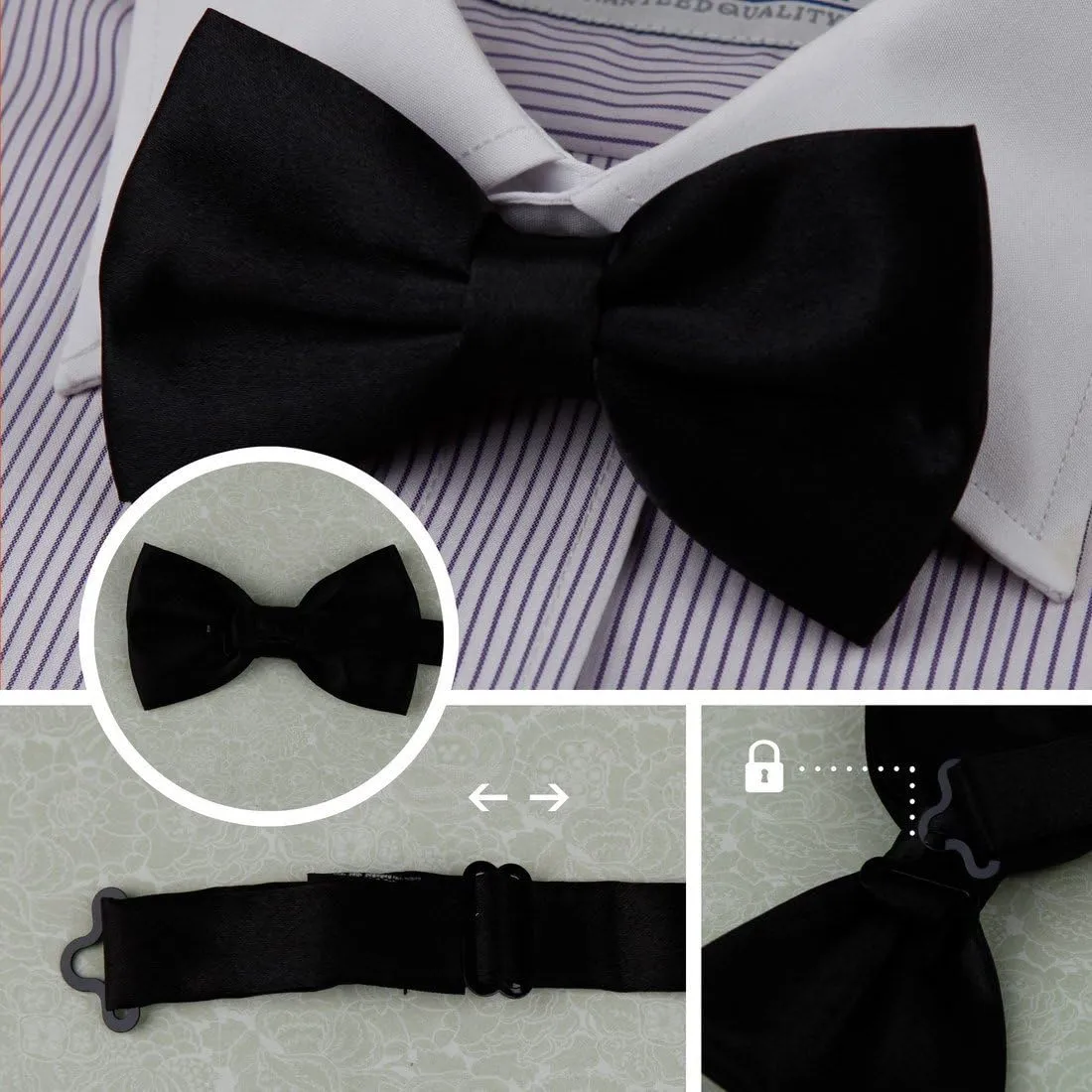 Dan Smith Silk Blend Bowties For Men 25.6"-Neck-Size Clip-On Adjustable Bundle Pre-Tied Bowties