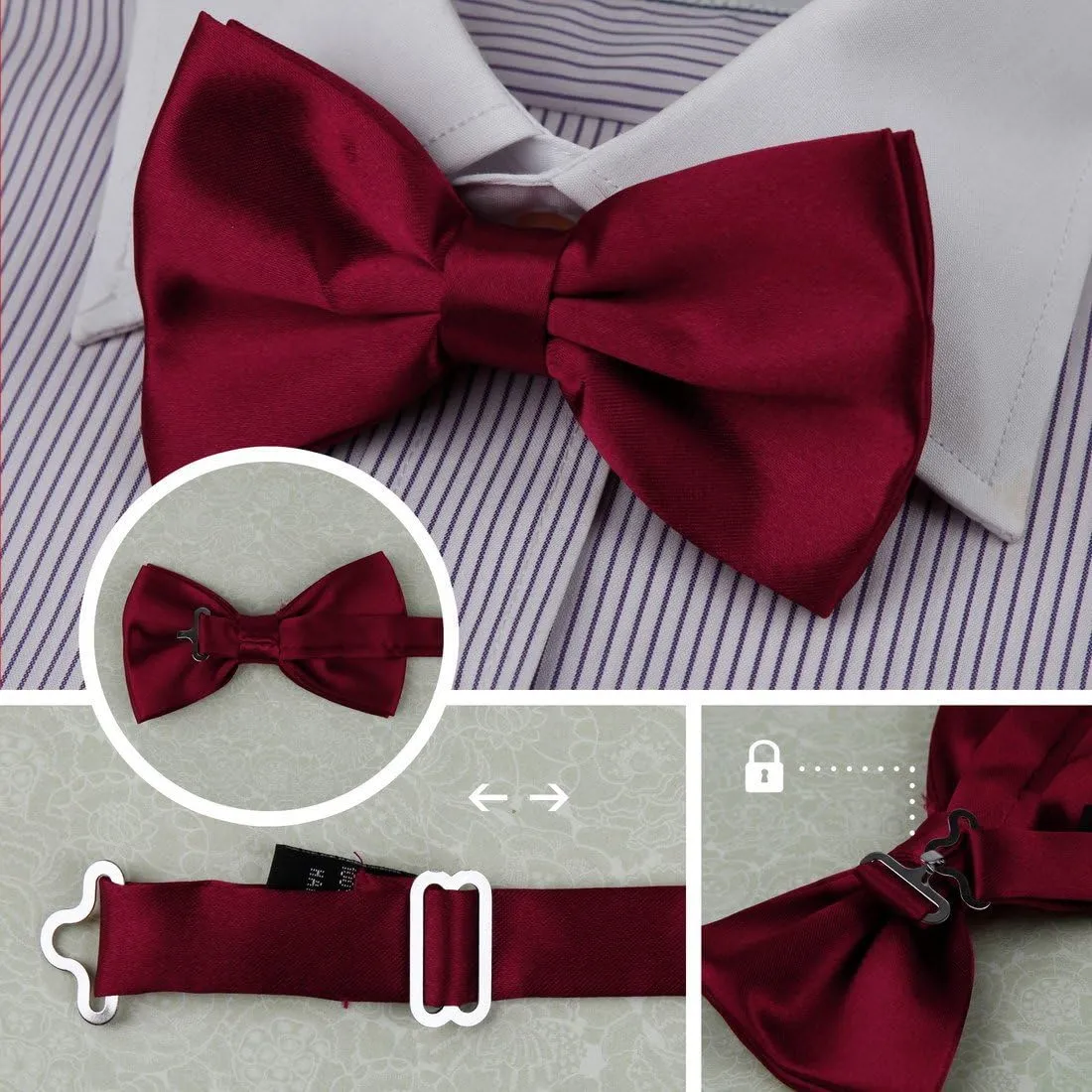 Dan Smith Silk Blend Bowties For Men 25.6"-Neck-Size Clip-On Adjustable Bundle Pre-Tied Bowties