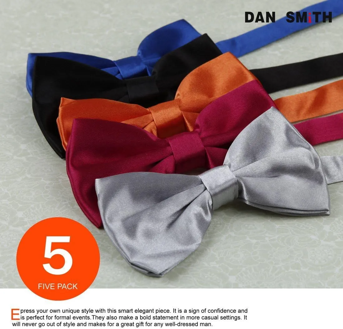 Dan Smith Silk Blend Bowties For Men 25.6"-Neck-Size Clip-On Adjustable Bundle Pre-Tied Bowties