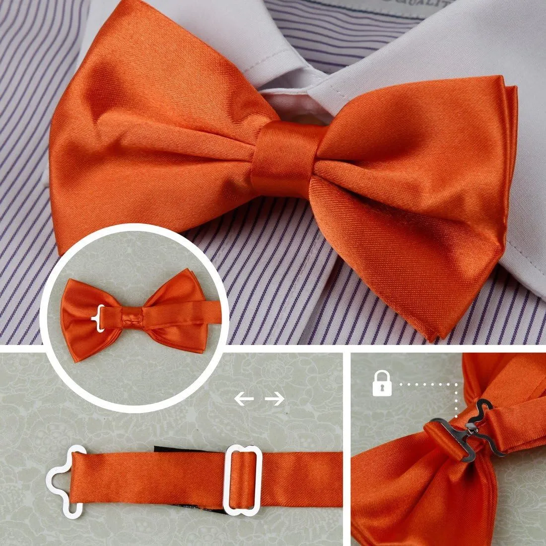 Dan Smith Silk Blend Bowties For Men 25.6"-Neck-Size Clip-On Adjustable Bundle Pre-Tied Bowties
