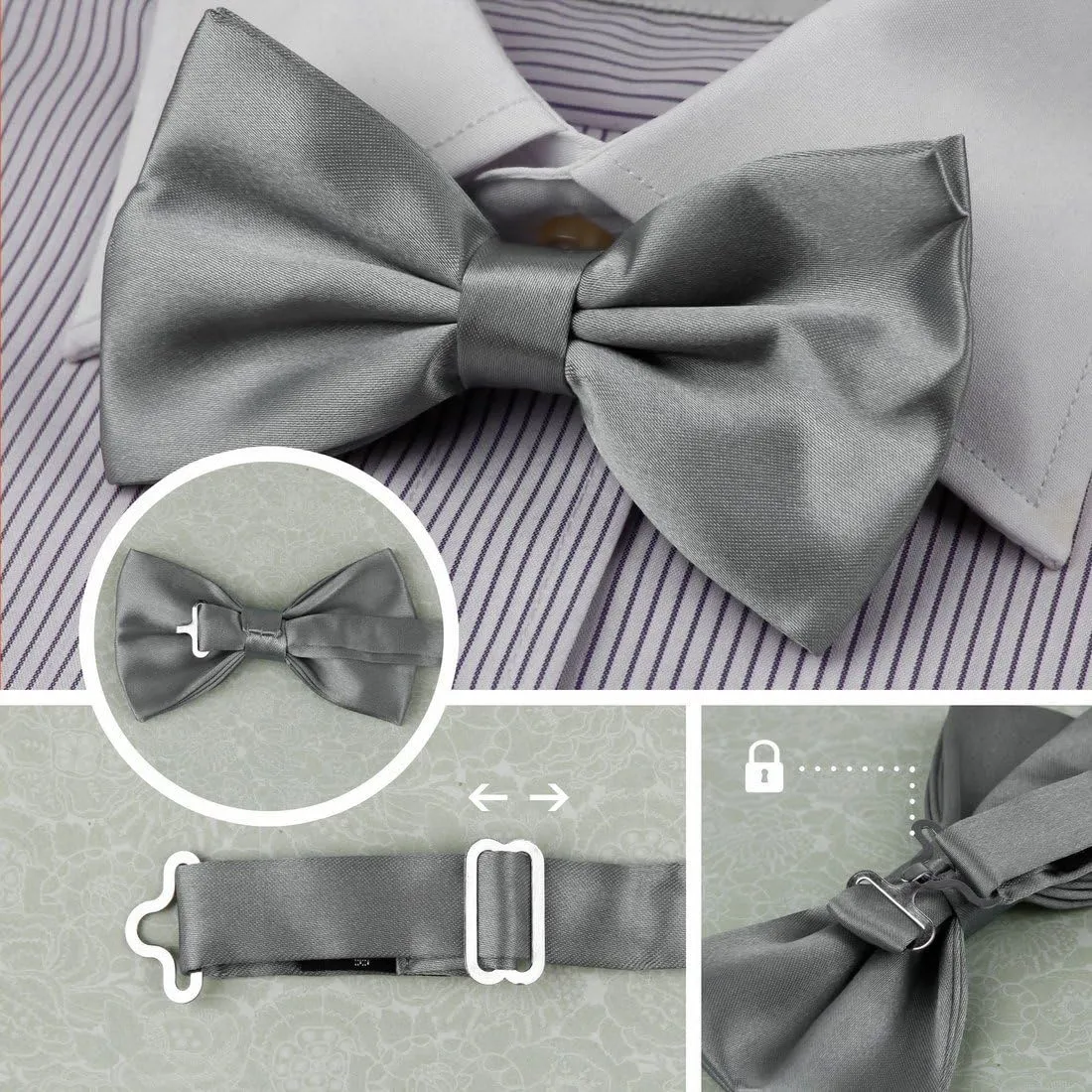 Dan Smith Silk Blend Bowties For Men 25.6"-Neck-Size Clip-On Adjustable Bundle Pre-Tied Bowties
