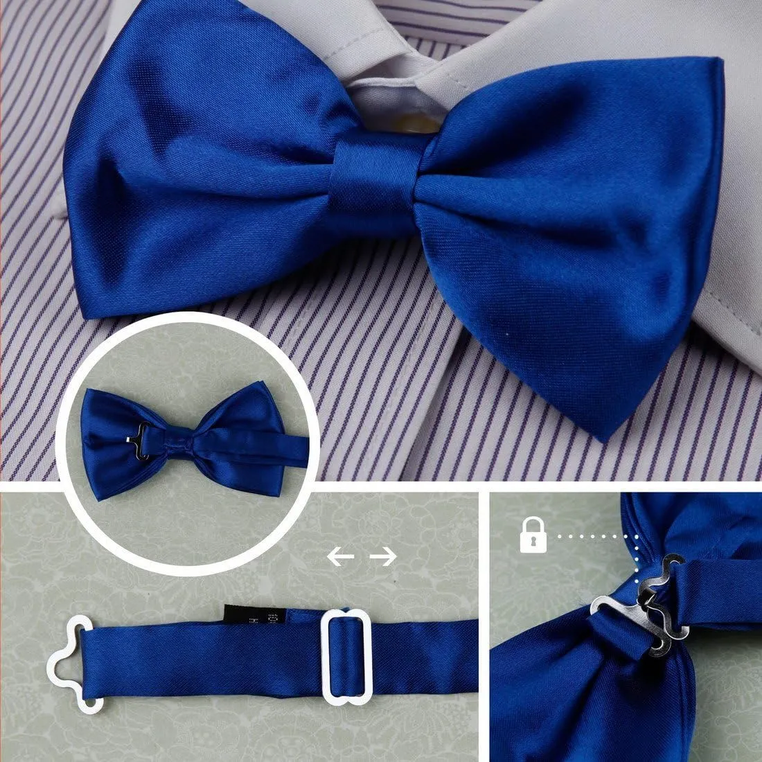 Dan Smith Silk Blend Bowties For Men 25.6"-Neck-Size Clip-On Adjustable Bundle Pre-Tied Bowties