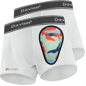 Davion 2-Pack Boys Underwear with 1 Soft Protective Athletic Cup Youth Briefs for Football, Baseball, Lacrosse
