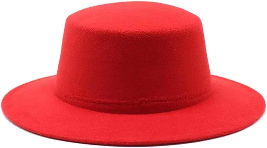 DHAEY Popular Autumn and Winter New Woolen Hat Men and Women Flat Top Hat Gentleman's Korean Version Joker Felt Hat Luopan Caps & Hats(Rose Red)